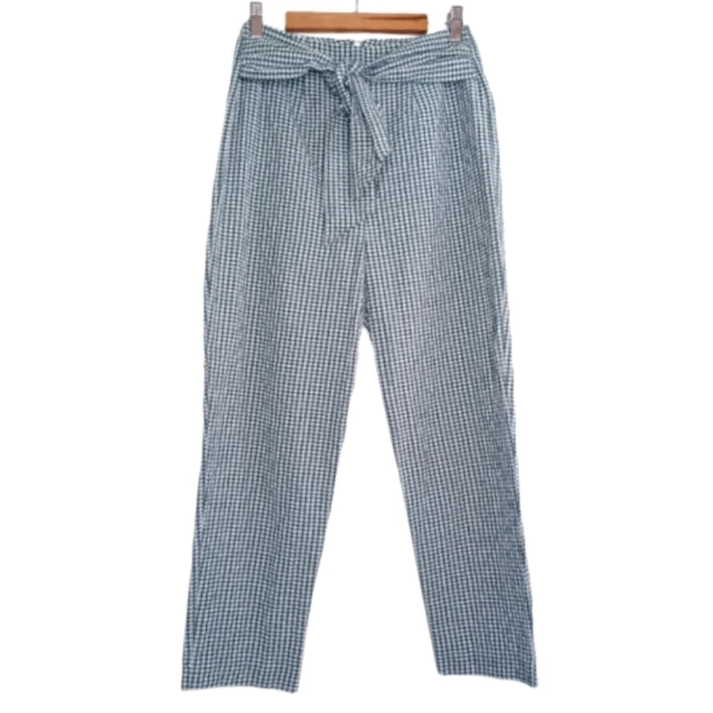 Free People West Side Tie Gingham Cropped Pants Sz 2